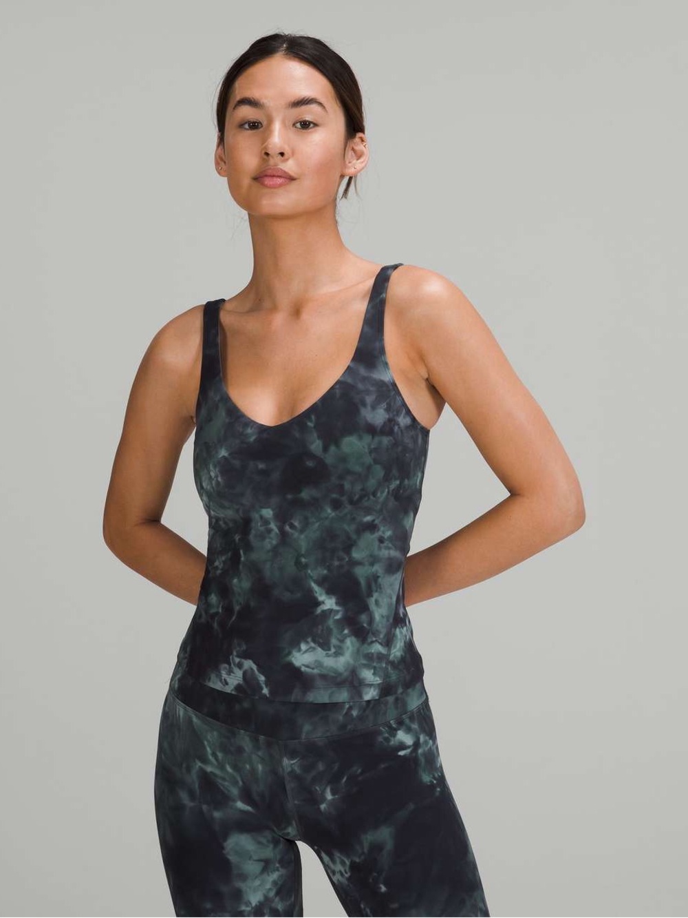 lululemon athletica Dark Teal and Black Tie-Dye Scoop Tank